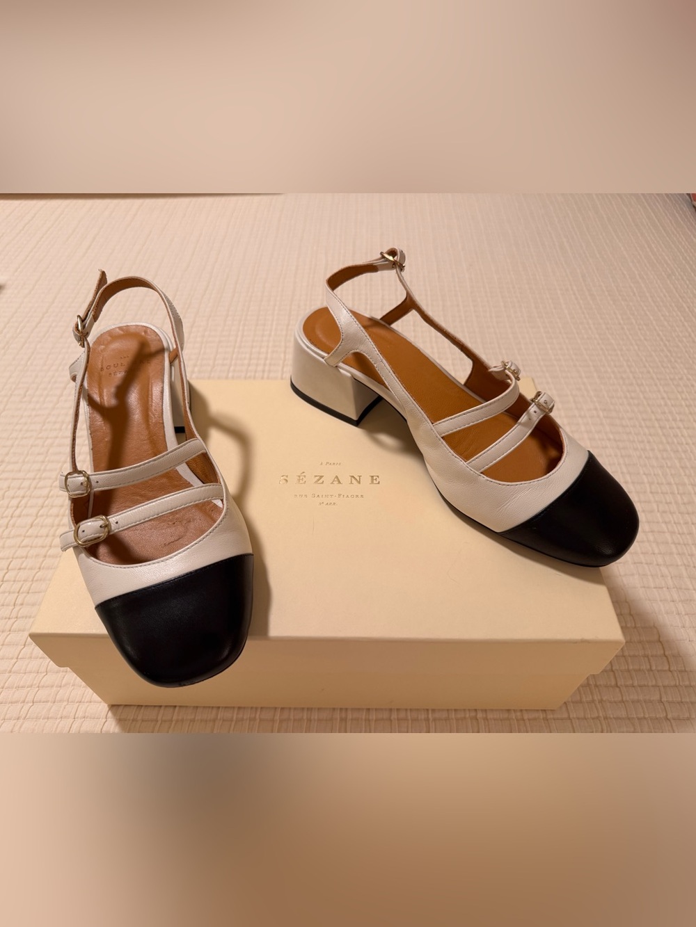 Sezane Cream Slingback Block Heels - Picture 3 of 4